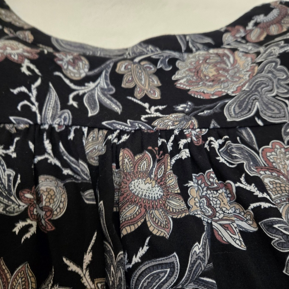 Lucky Brand Womens 3X Floral Henley Tunic Top 3/4 Sleeve Black Boho Viscose‎ - Picture 12 of 16